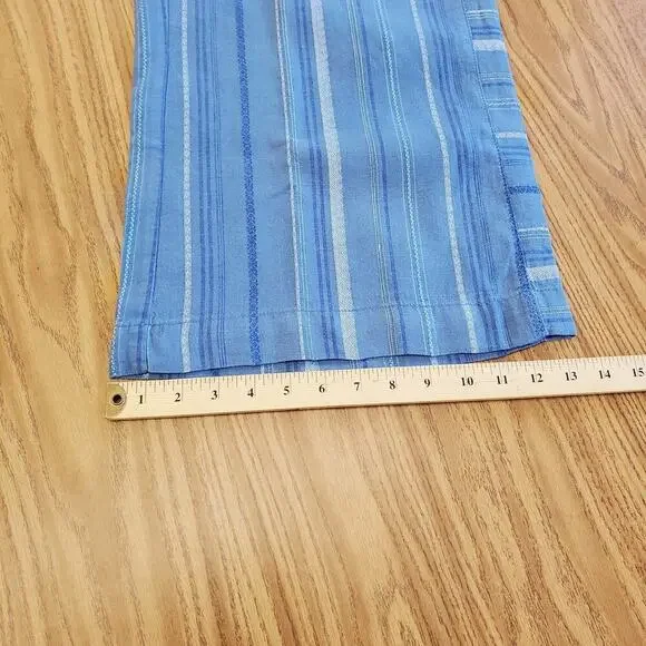 Anthropologie Pants Size Large Womens Blue Linen Cropped Wide Leg Striped Belt - Picture 9 of 11